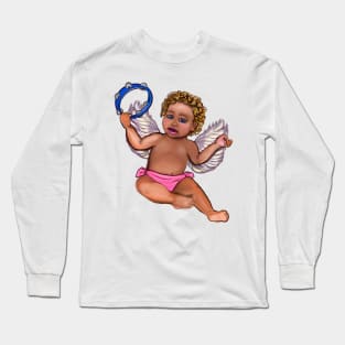 Curly haired Angel playing the tambourine- blissful Sun kissed curly haired Baby cherub angel classical art Long Sleeve T-Shirt